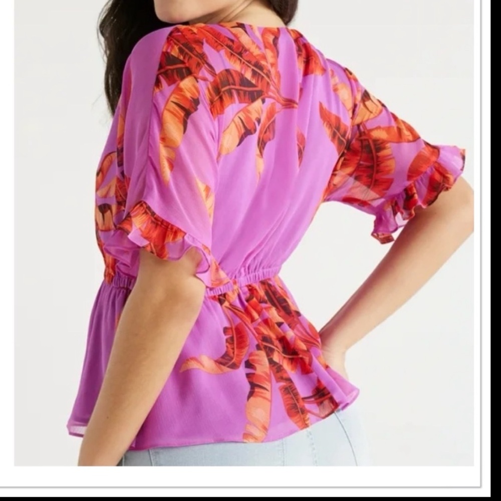 Sofia Jeans Women's Faux Wrap Peplum Top with Short Sleeves,